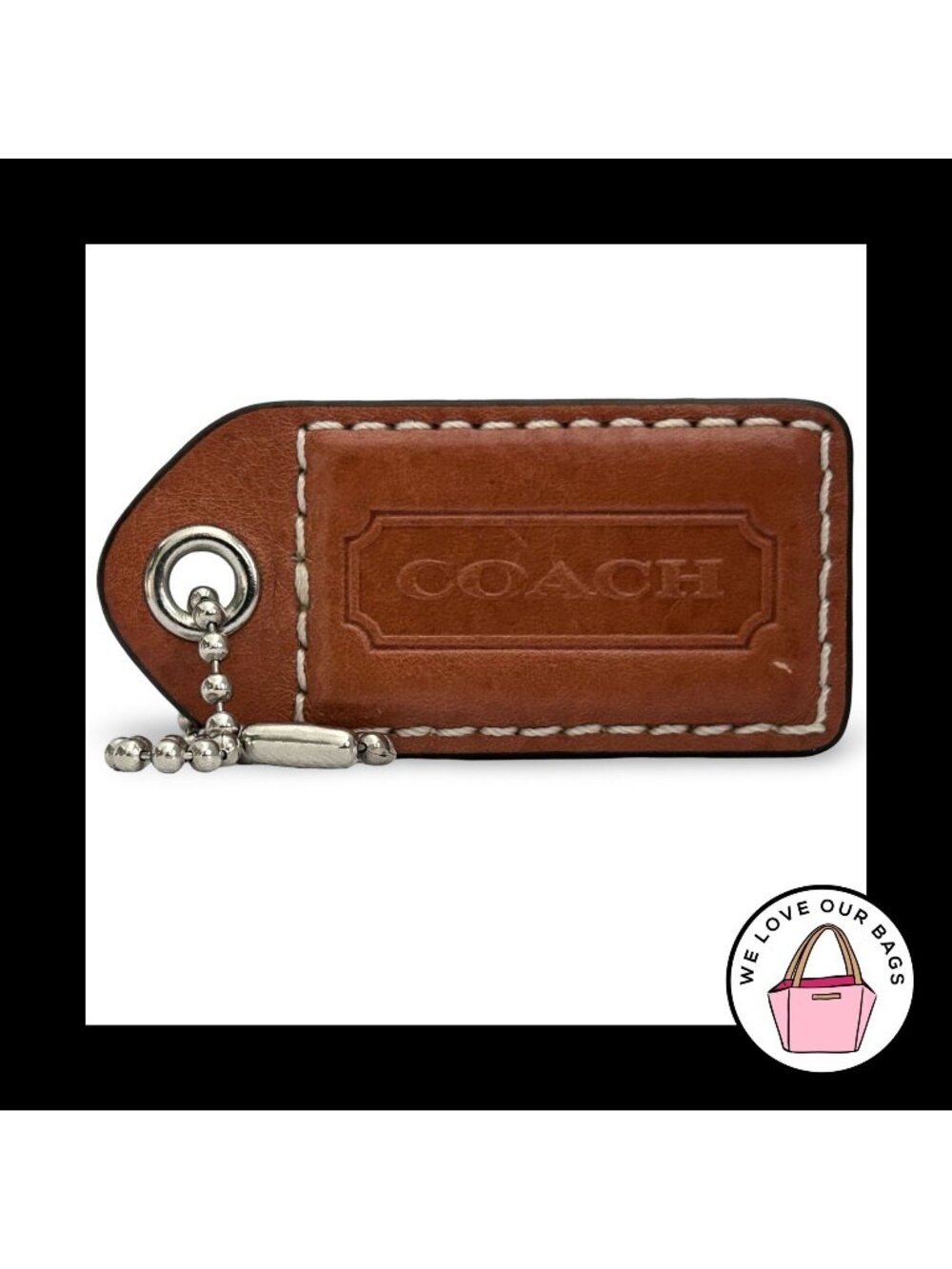 XL COACH Y2K VINTAGE HangTag 3" British Tan Brown Leather Bag Charm Keychain Fob